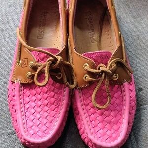 Sperry Women's Woven Pink and Brown Moccasins